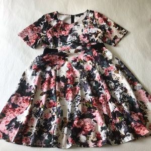 Black, White & Pink Fit and Flare Dress by Eloquii